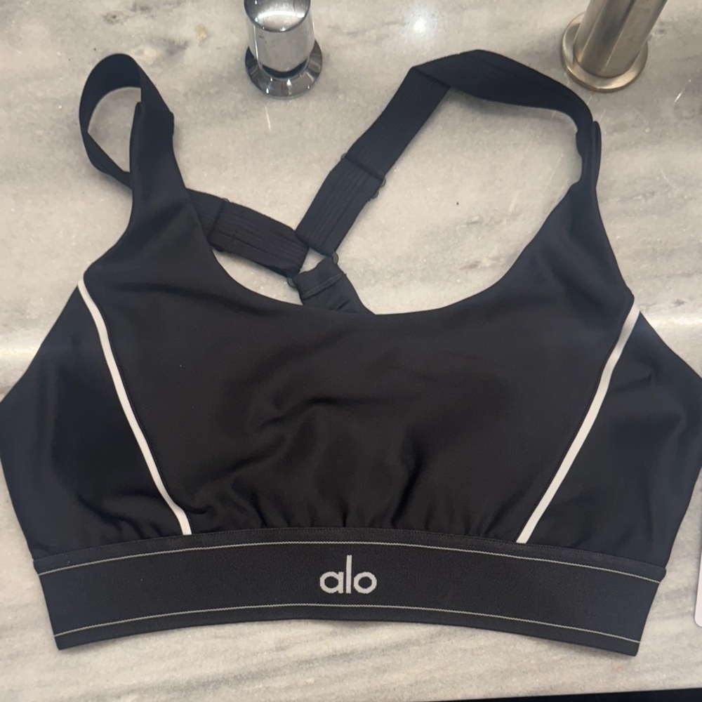 ALO Yoga Black Sports Bra with White Accents